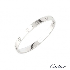 Cartier 18k White Gold Plain Love Bracelet Size 16 B6035416